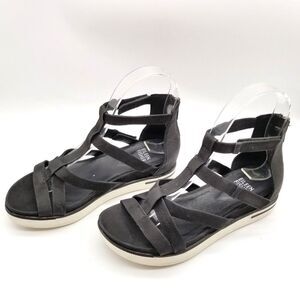 Eileen Fisher Women Sola Strappy Sold Sandals Size 5 Black Leather Flats